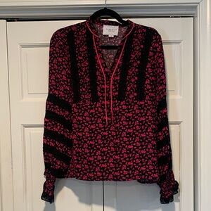 THE SHIRT Rochelle Behrens pink and black floral blouse